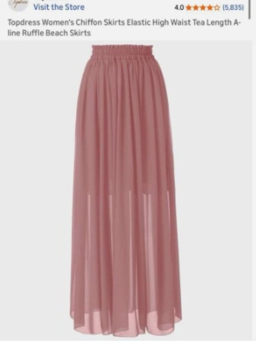 Topdress Women's Chiffon Skirts Elastic High Waist Tea Length Aline Ruffle Skirt
